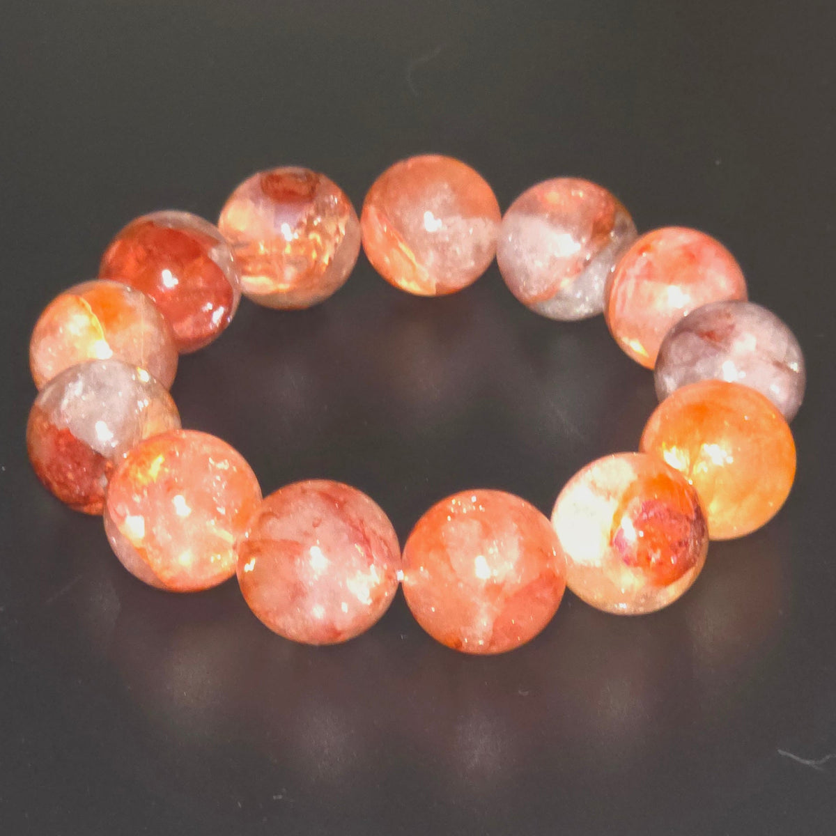 【Cat's Eye】Natural Red and Yellow Crystal Bracelet with Inclusions | 17mm · 17cm Wrist