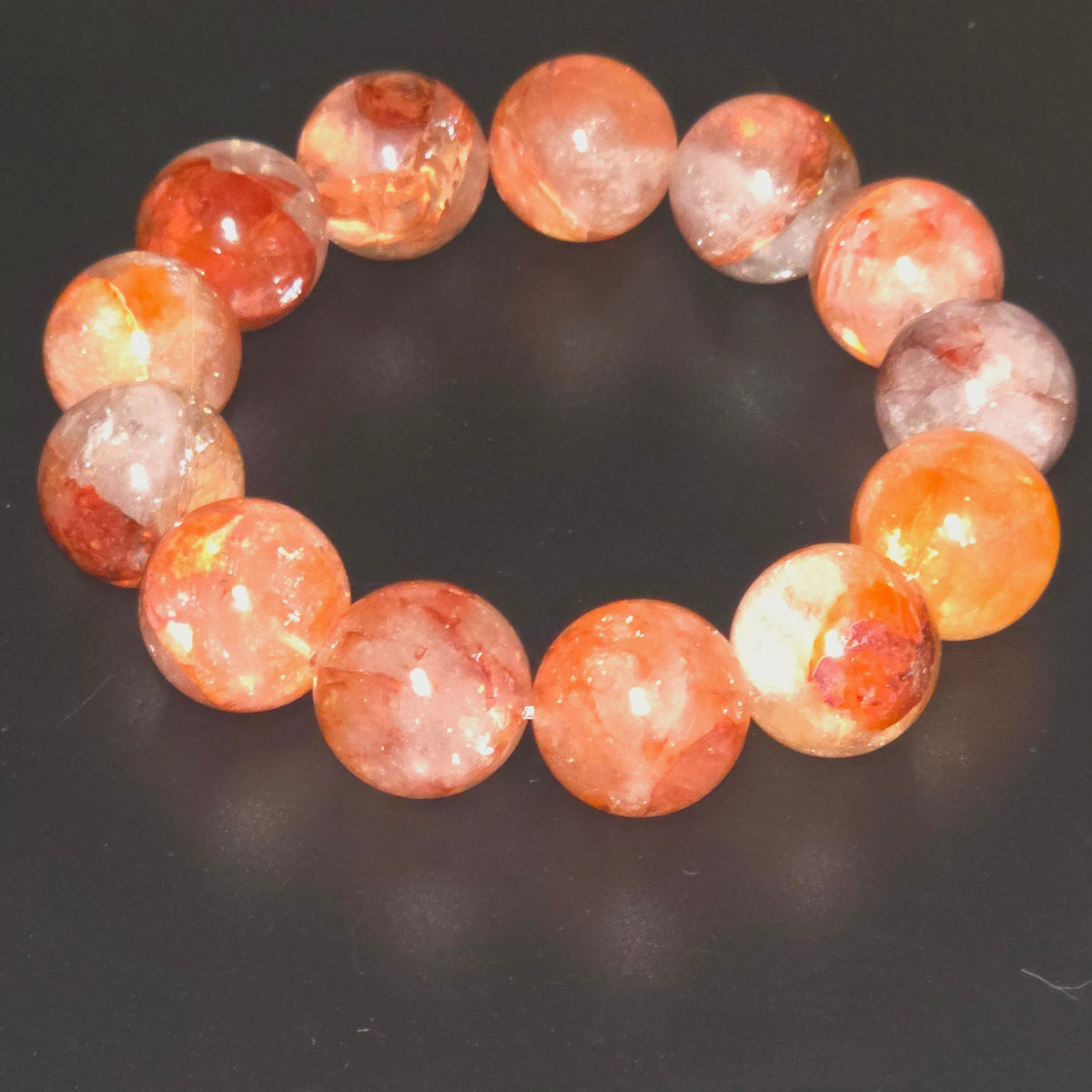 【Cat's Eye】Natural Red and Yellow Crystal Bracelet with Inclusions | 17mm · 17cm Wrist