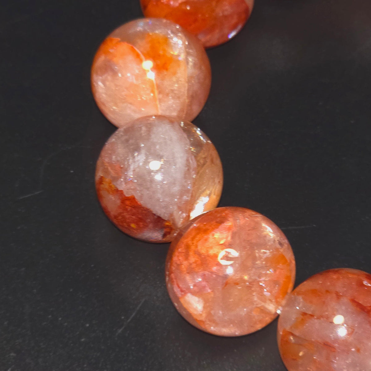 【Cat's Eye】Natural Red and Yellow Crystal Bracelet with Inclusions | 17mm · 17cm Wrist