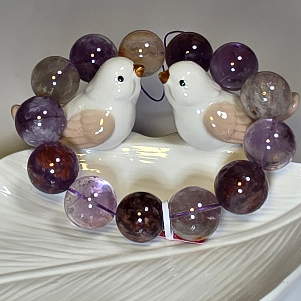 【 Spirit Cat's Eye - Manager Piggy's Select 】Natural Old Mine Purple Phantom Quartz Bracelet | 19mm Rare Oversized Beads・18cm Large Wrist Size