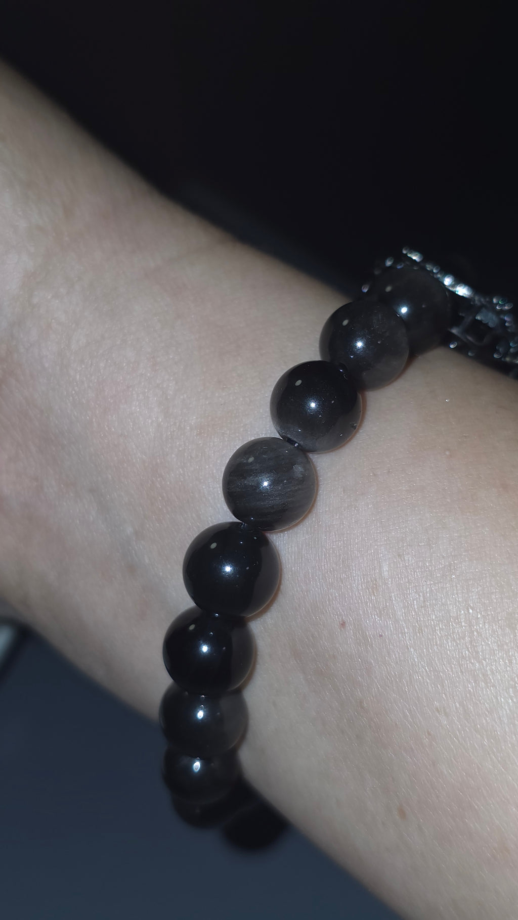 銀曜花手串｜9mm・16cm | Silver Obsidian Flower Bracelet