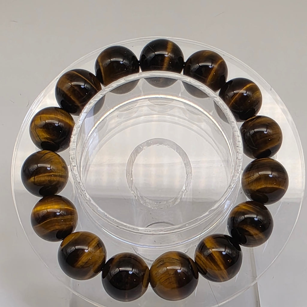 【Cat's Eye】14mm Top Grade Old Mine Yellow Tiger Eye Bracelet 17cm Wrist Size｜Natural Strong Cat's Eye Effect Dominant Business Wealth Attraction Protection Field✨