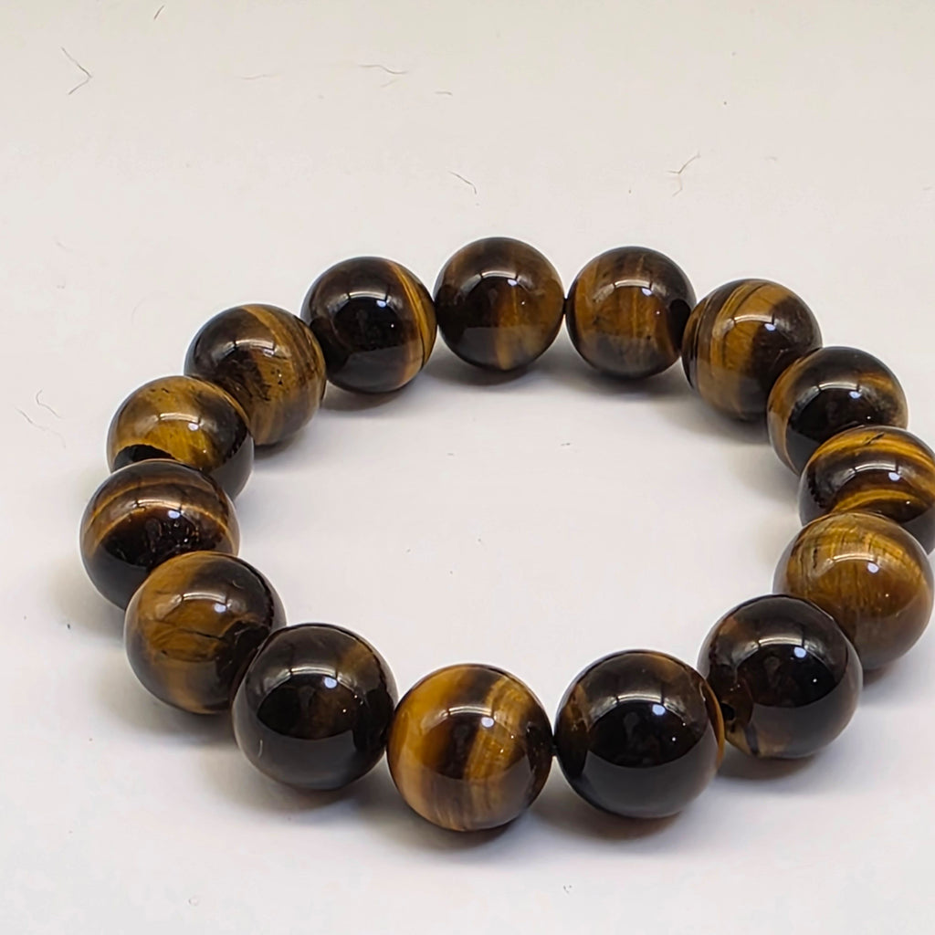 【Cat's Eye】14mm Top Grade Old Mine Yellow Tiger Eye Bracelet 17cm Wrist Size｜Natural Strong Cat's Eye Effect Dominant Business Wealth Attraction Protection Field✨