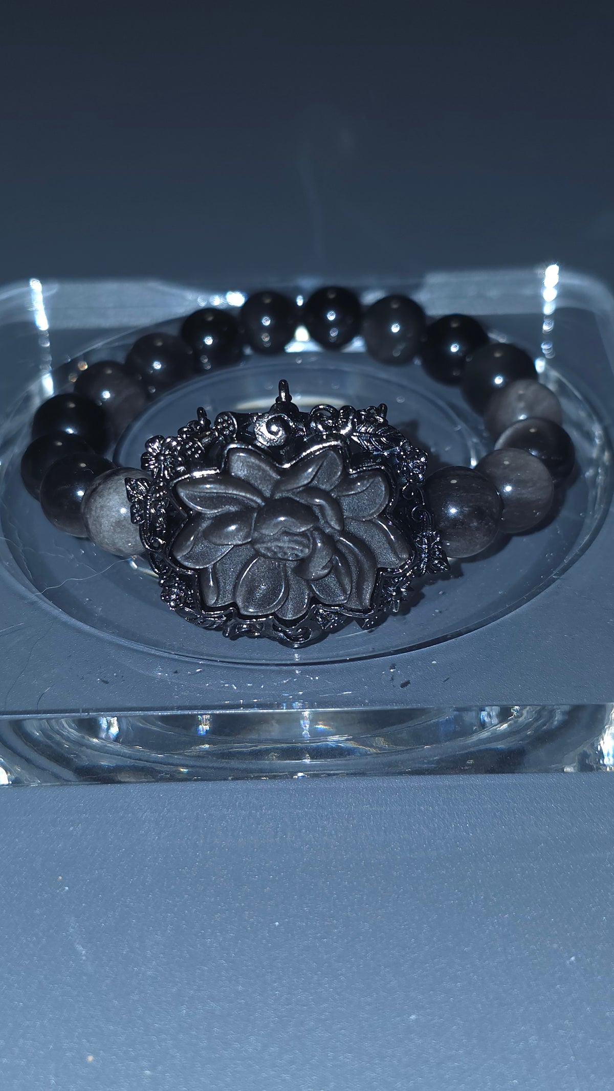 銀曜花手串｜9mm・16cm | Silver Obsidian Flower Bracelet