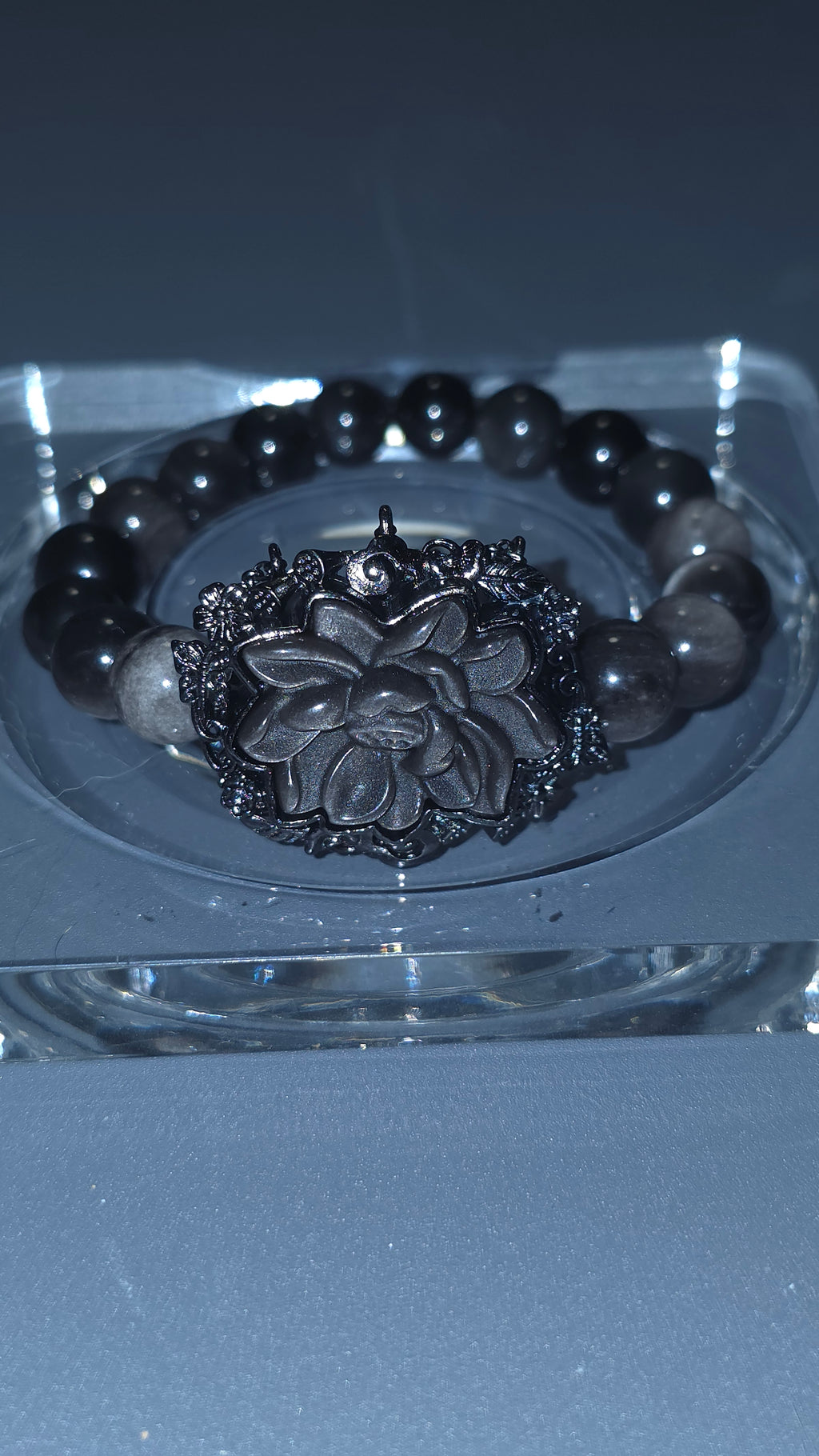 銀曜花手串｜9mm・16cm | Silver Obsidian Flower Bracelet