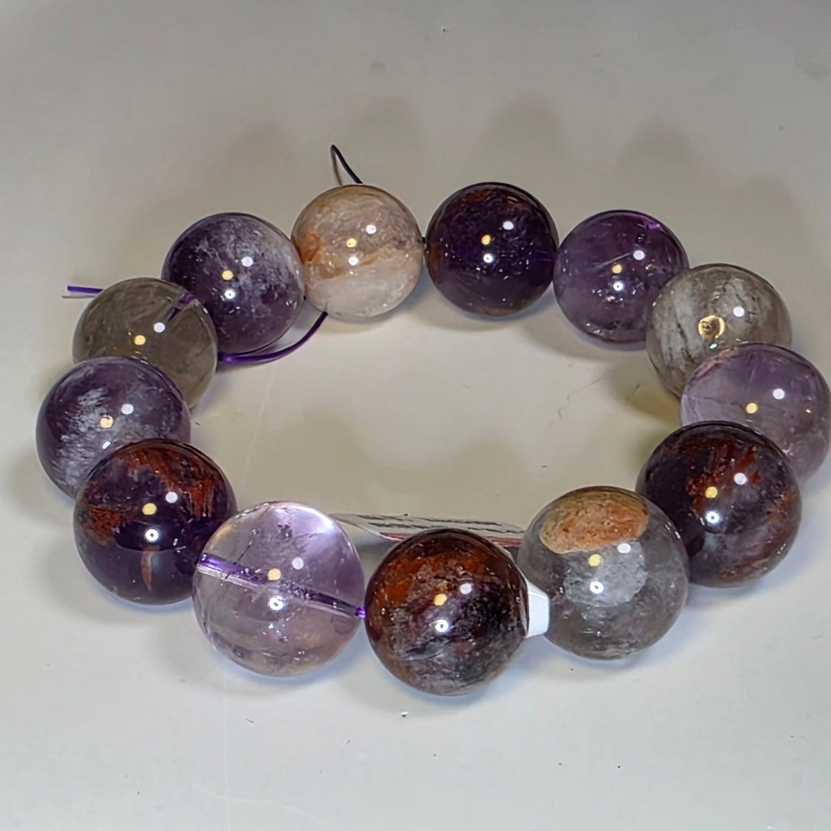 【 Spirit Cat's Eye - Manager Piggy's Select 】Natural Old Mine Purple Phantom Quartz Bracelet | 19mm Rare Oversized Beads・18cm Large Wrist Size