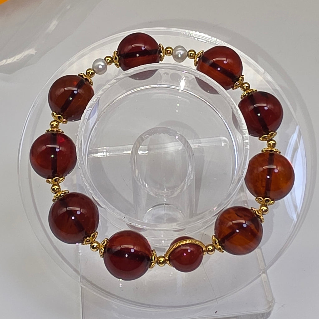 【靈貓之眼】天然頂級老礦淨水血珀手串｜14mm・手圍 17cm