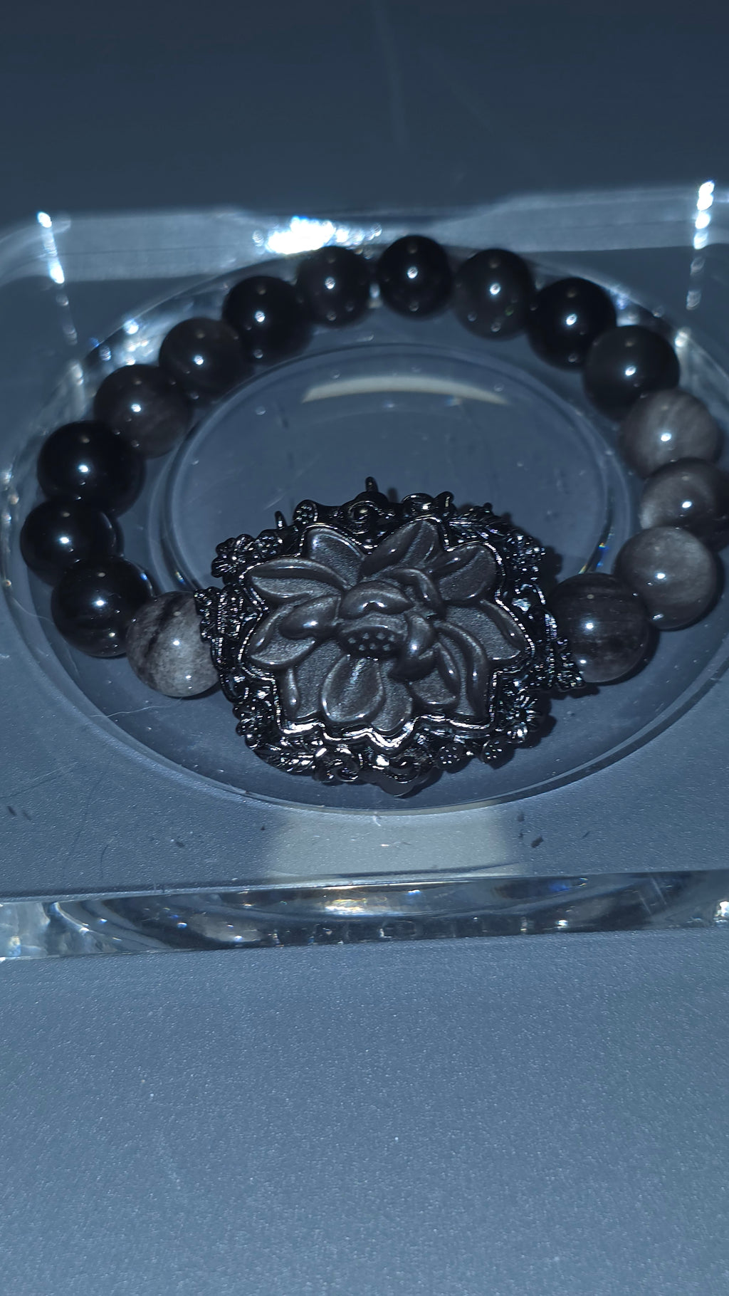 銀曜花手串｜9mm・16cm | Silver Obsidian Flower Bracelet
