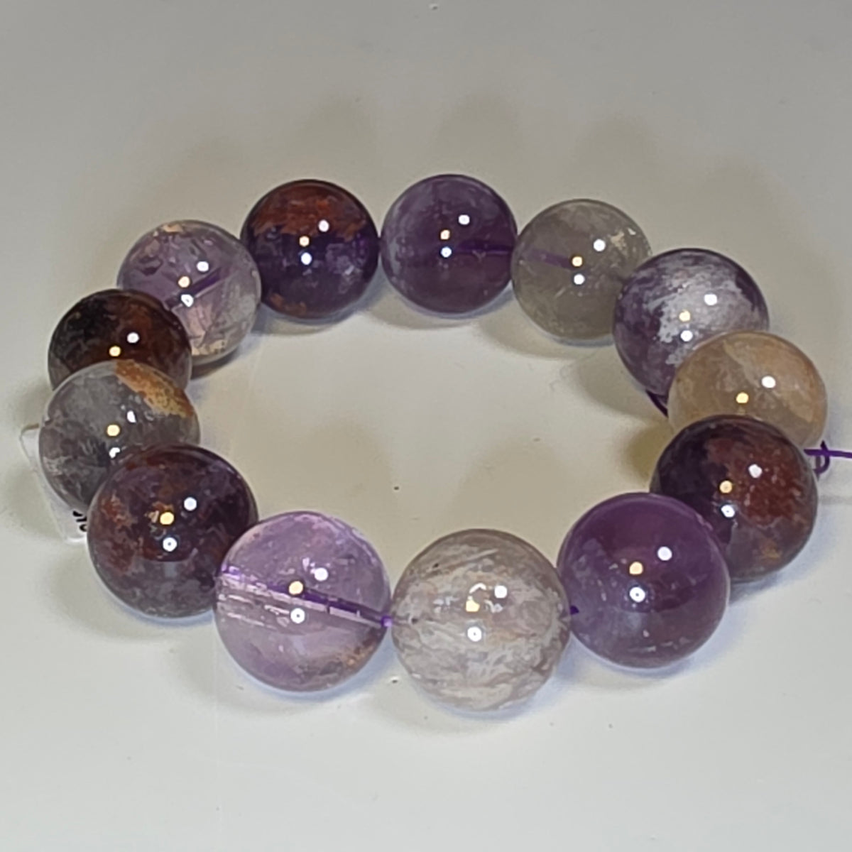 【 Spirit Cat's Eye - Manager Piggy's Select 】Natural Old Mine Purple Phantom Quartz Bracelet | 19mm Rare Oversized Beads・18cm Large Wrist Size