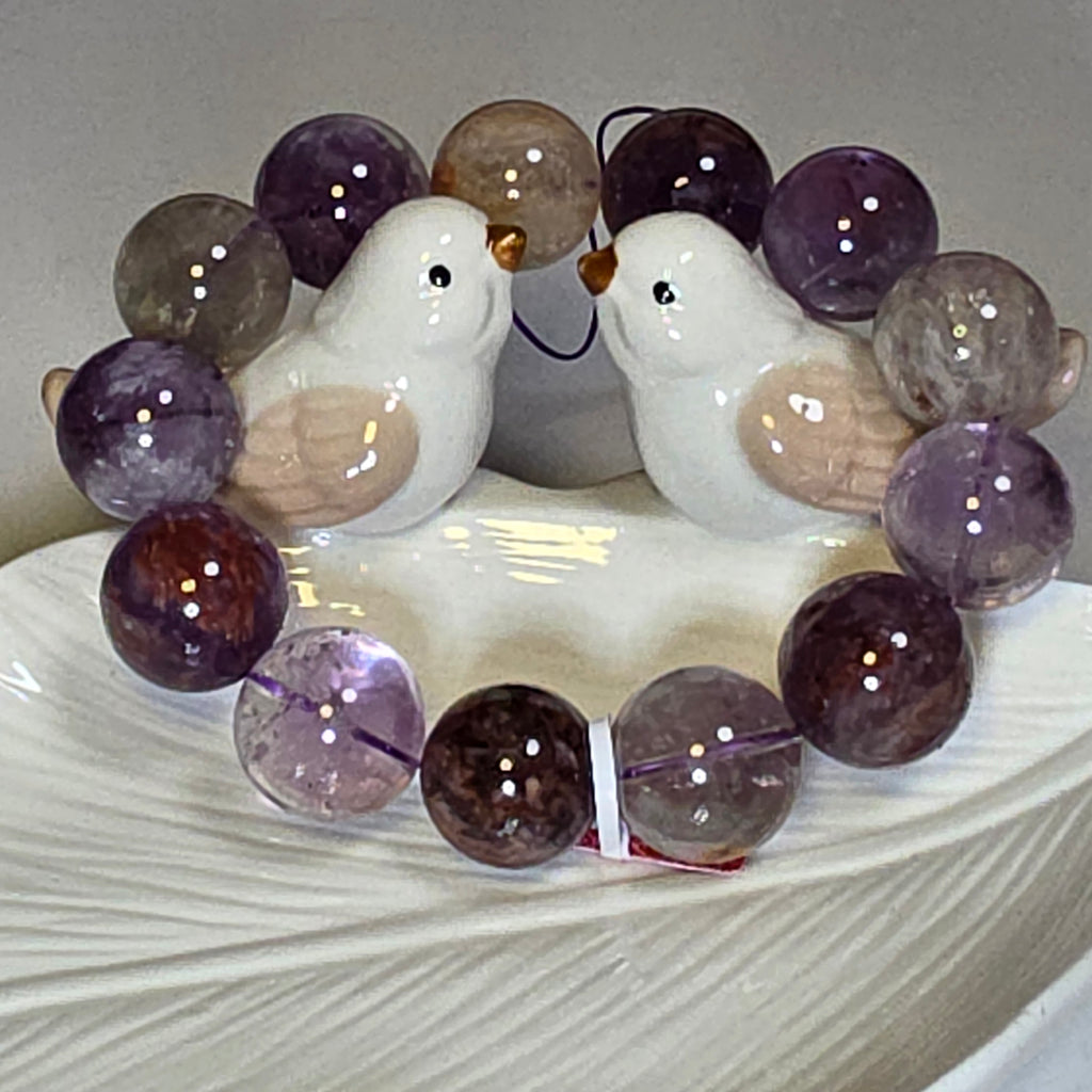 【 Spirit Cat's Eye - Manager Piggy's Select 】Natural Old Mine Purple Phantom Quartz Bracelet | 19mm Rare Oversized Beads・18cm Large Wrist Size