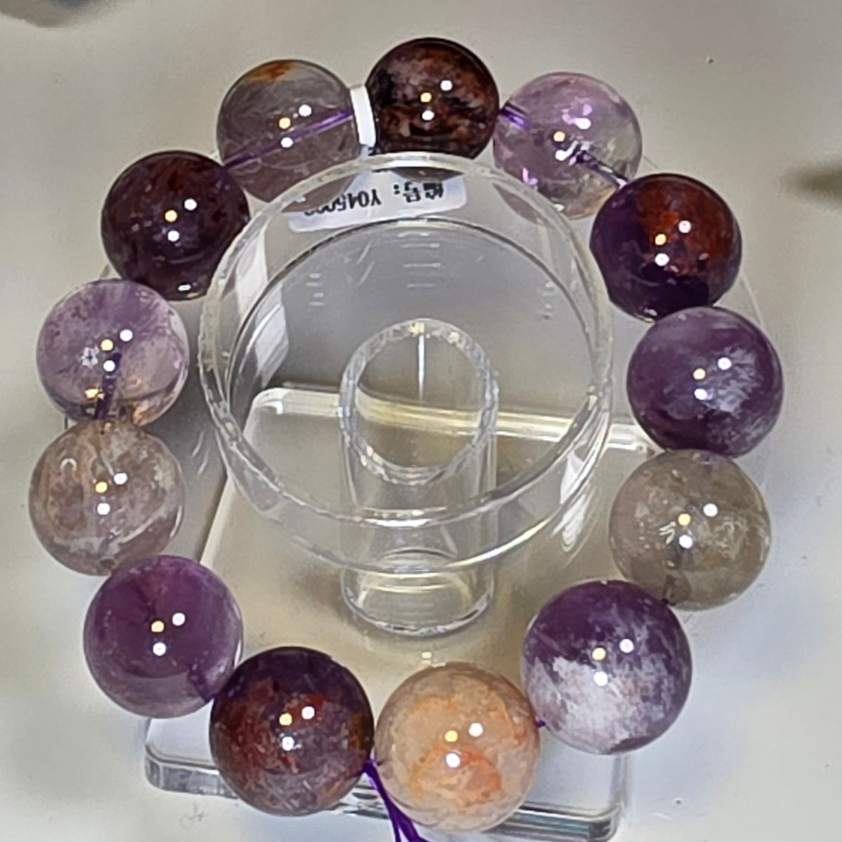 【 Spirit Cat's Eye - Manager Piggy's Select 】Natural Old Mine Purple Phantom Quartz Bracelet | 19mm Rare Oversized Beads・18cm Large Wrist Size