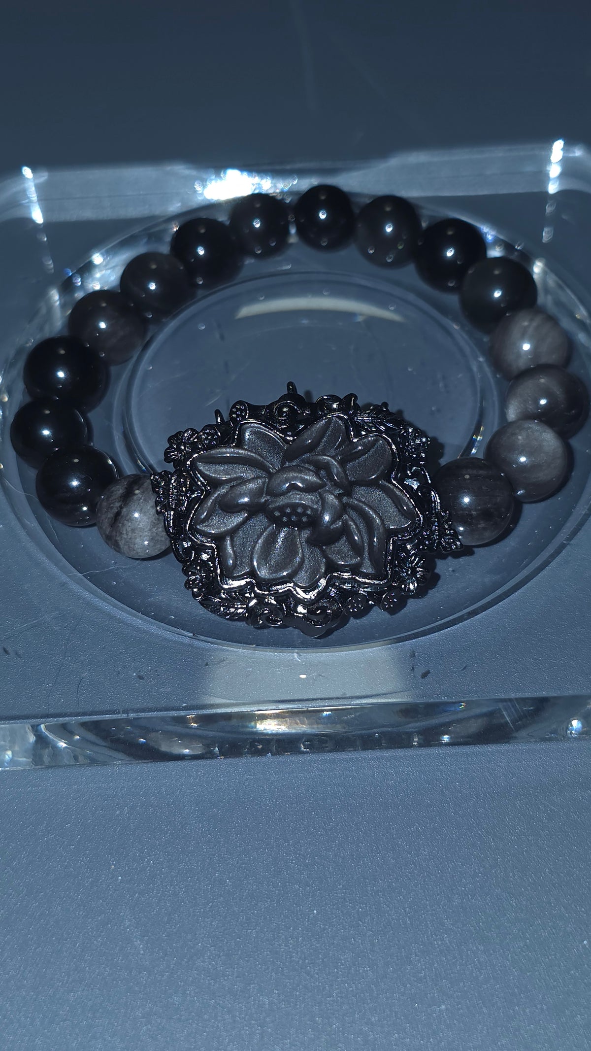 銀曜花手串｜9mm・16cm | Silver Obsidian Flower Bracelet